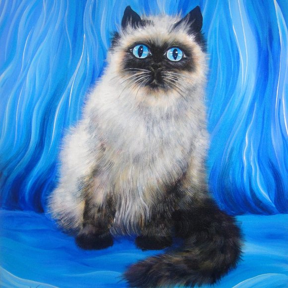 Bicolor Ragdoll Cat. Acrylic Painting Original 16x20 inches